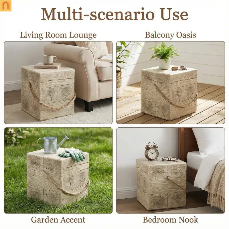 Coffee Table Retro Square Outdoor Wood Grain Mgo End Table with Braided Cord