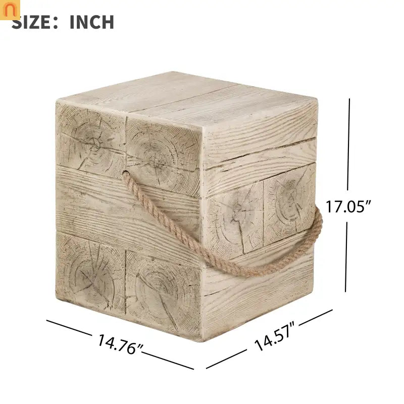 Coffee Table Retro Square Outdoor Wood Grain Mgo End Table with Braided Cord