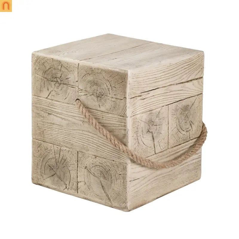 Coffee Table Retro Square Outdoor Wood Grain Mgo End Table with Braided Cord