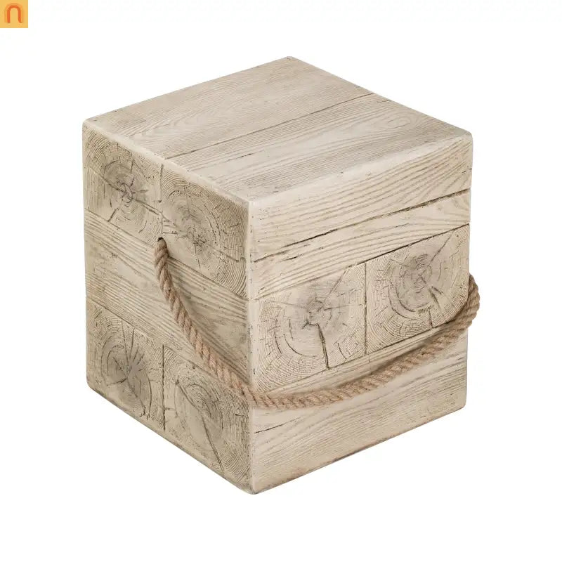Coffee Table Retro Square Outdoor Wood Grain Mgo End Table with Braided Cord