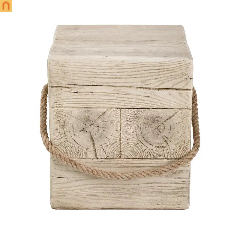 Coffee Table Retro Square Outdoor Wood Grain Mgo End Table with Braided Cord