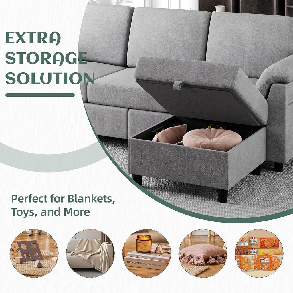 Comfortable L Shaped Convertible Sectional Sofa with Pillows