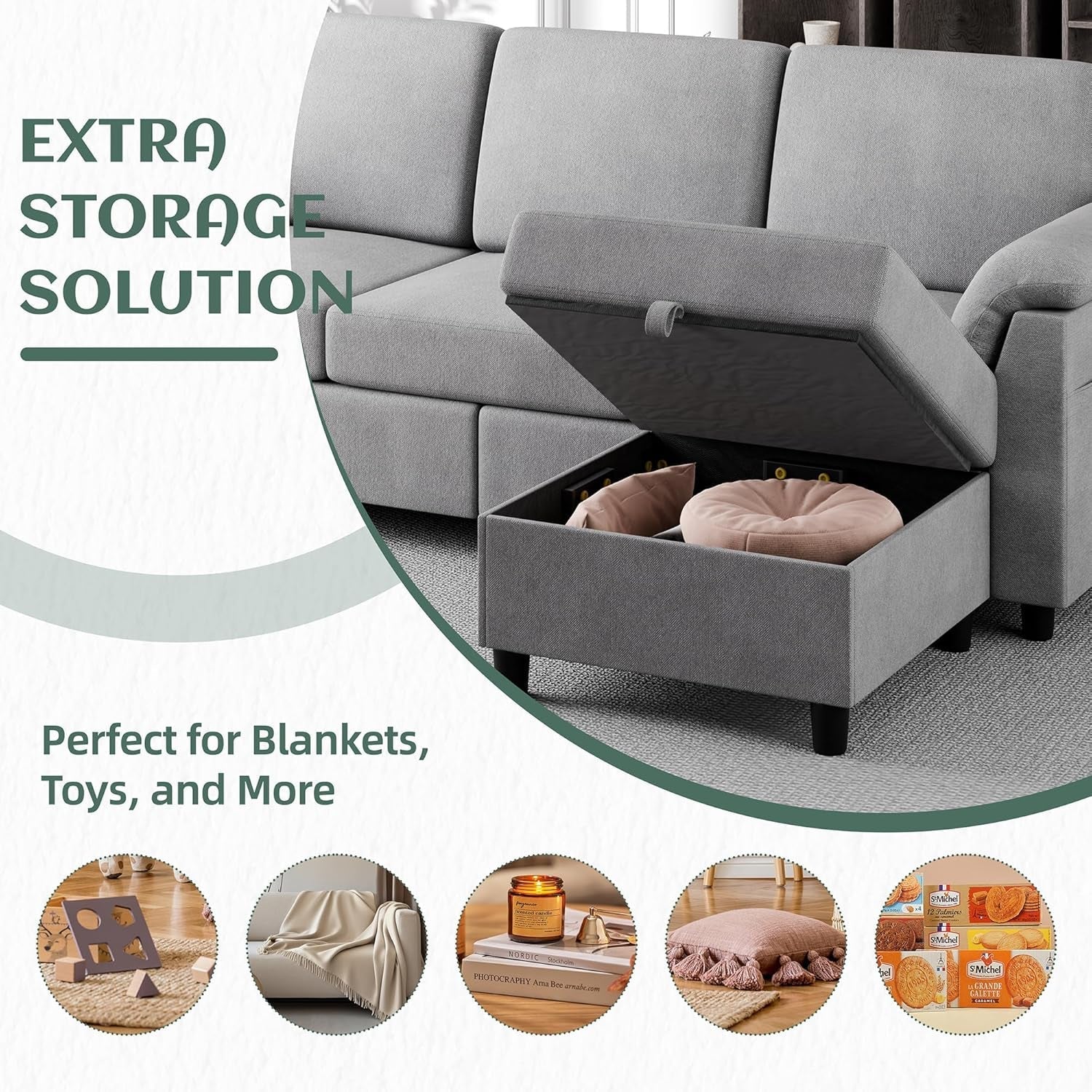 Comfortable L Shaped Convertible Sectional Sofa with Pillows