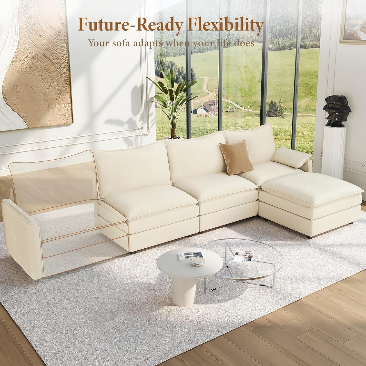 Comfy 108 Inch Modular Sectional Sofa With Ottoman