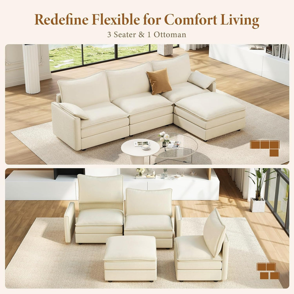 Comfy 108 Inch Modular Sectional Sofa With Ottoman