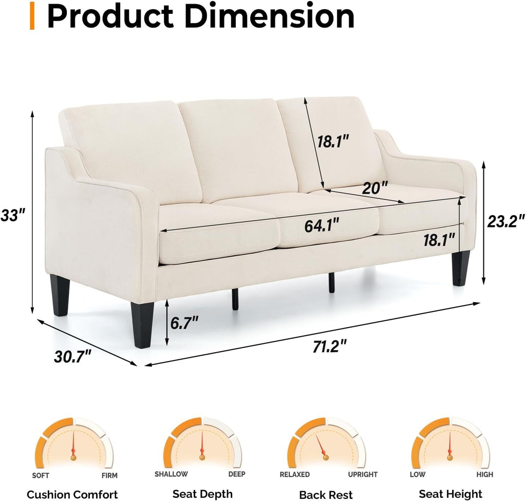 Comfy Mid Century Modern Beige Sofa for Small Spaces