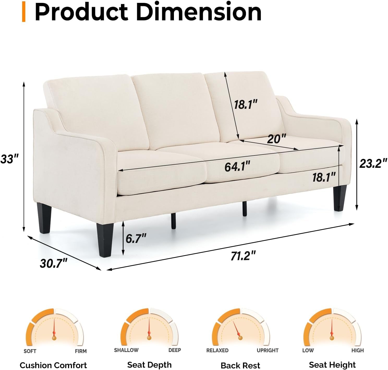 Comfy Mid Century Modern Beige Sofa for Small Spaces