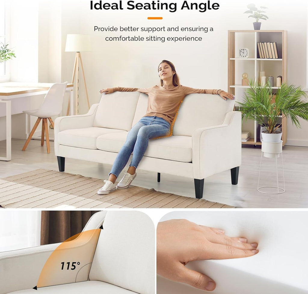 Comfy Mid Century Modern Beige Sofa for Small Spaces