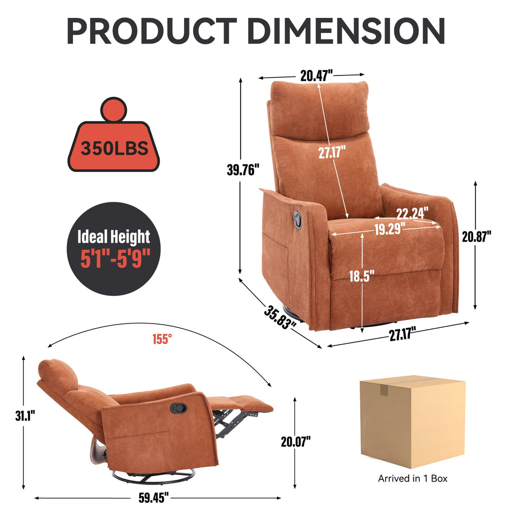 Heated Massage Recliner Chair Swivel Rocker Fabric Orange