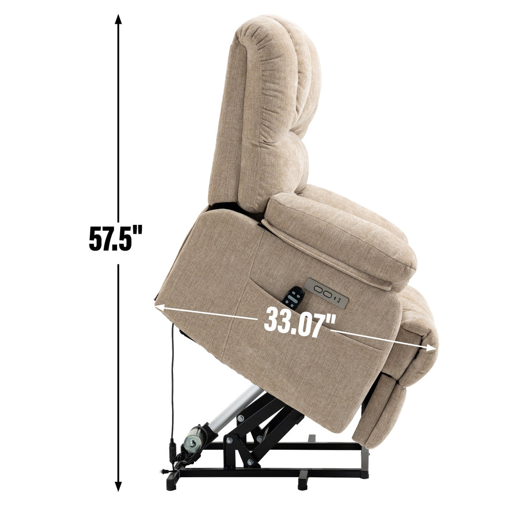 Lift Recliner Chair Power Oversized Chenille Beige 23 In Seat USB 350 LB