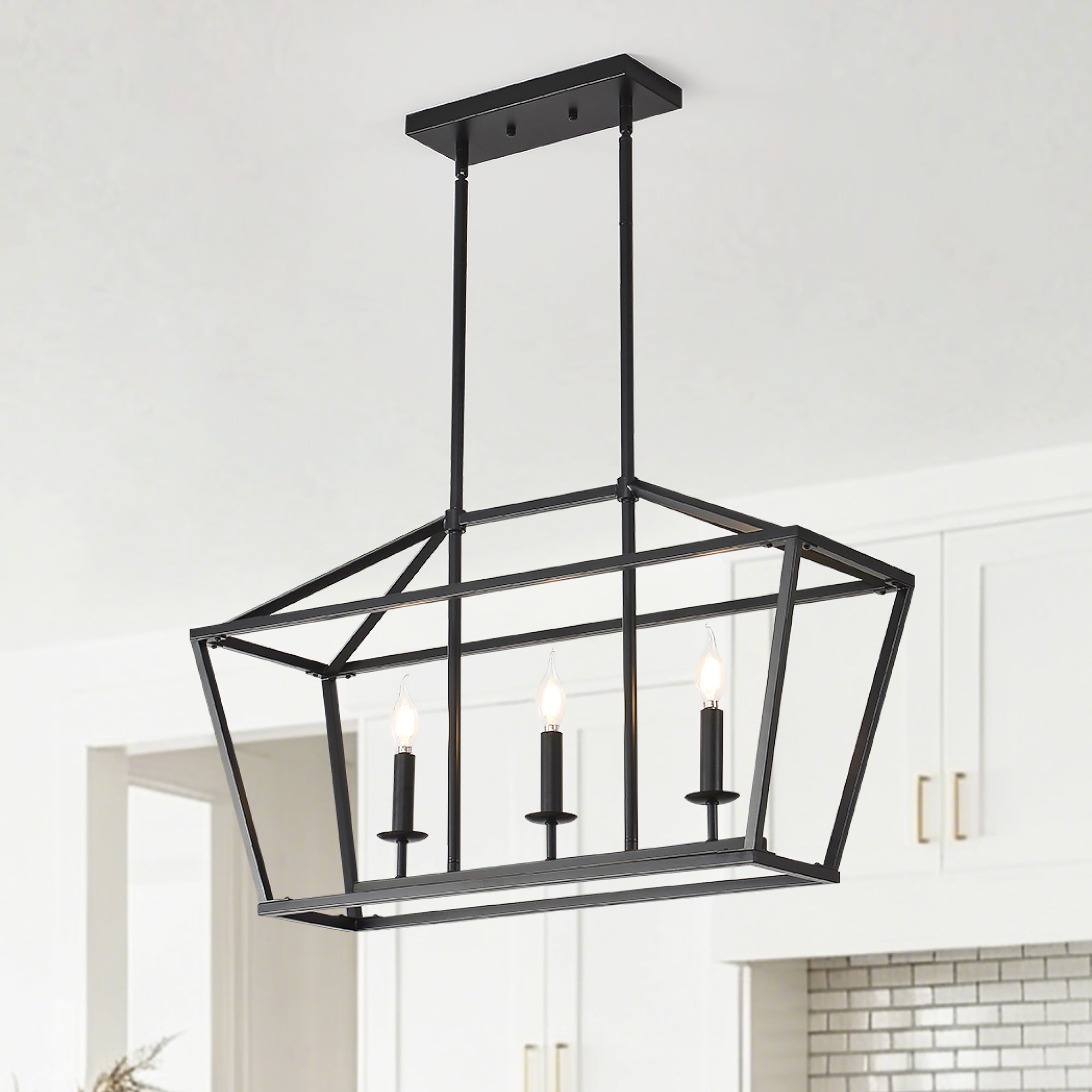 Chandelier Industrial Linear 3-Light Matte Black Metal Pendant Kitchen