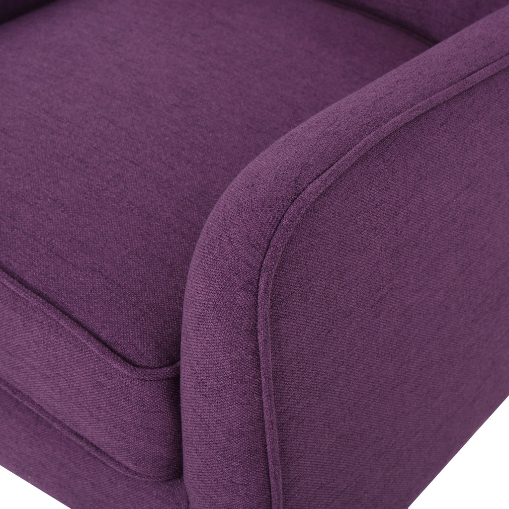 Mid-Century Modern Arm Chair with Tufted Back, Purple Fabric, Birch Wood Legs