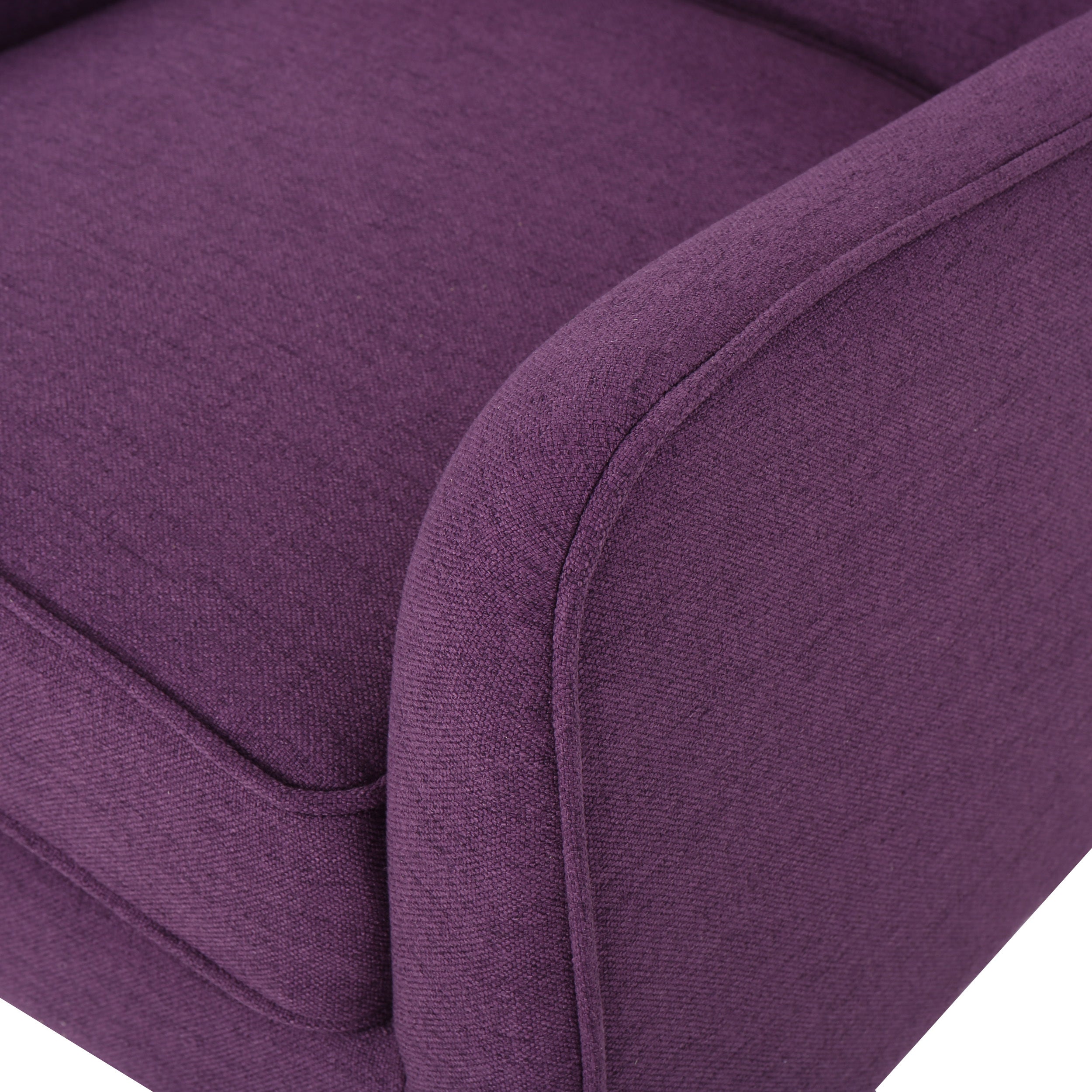 Mid-Century Modern Arm Chair with Tufted Back, Purple Fabric, Birch Wood Legs