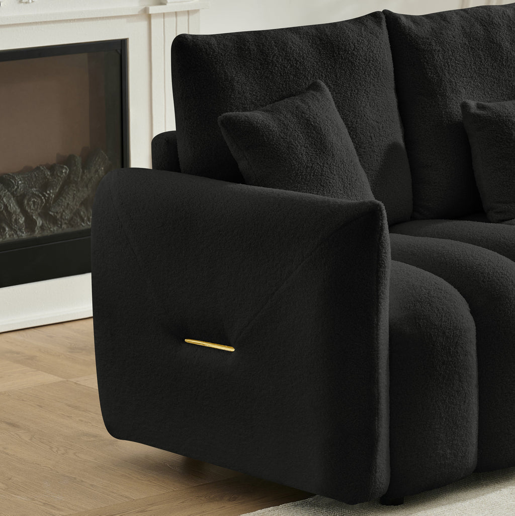 Sectional Sofa Cloud Teddy Fabric with Console USB Charger Cup Holders
