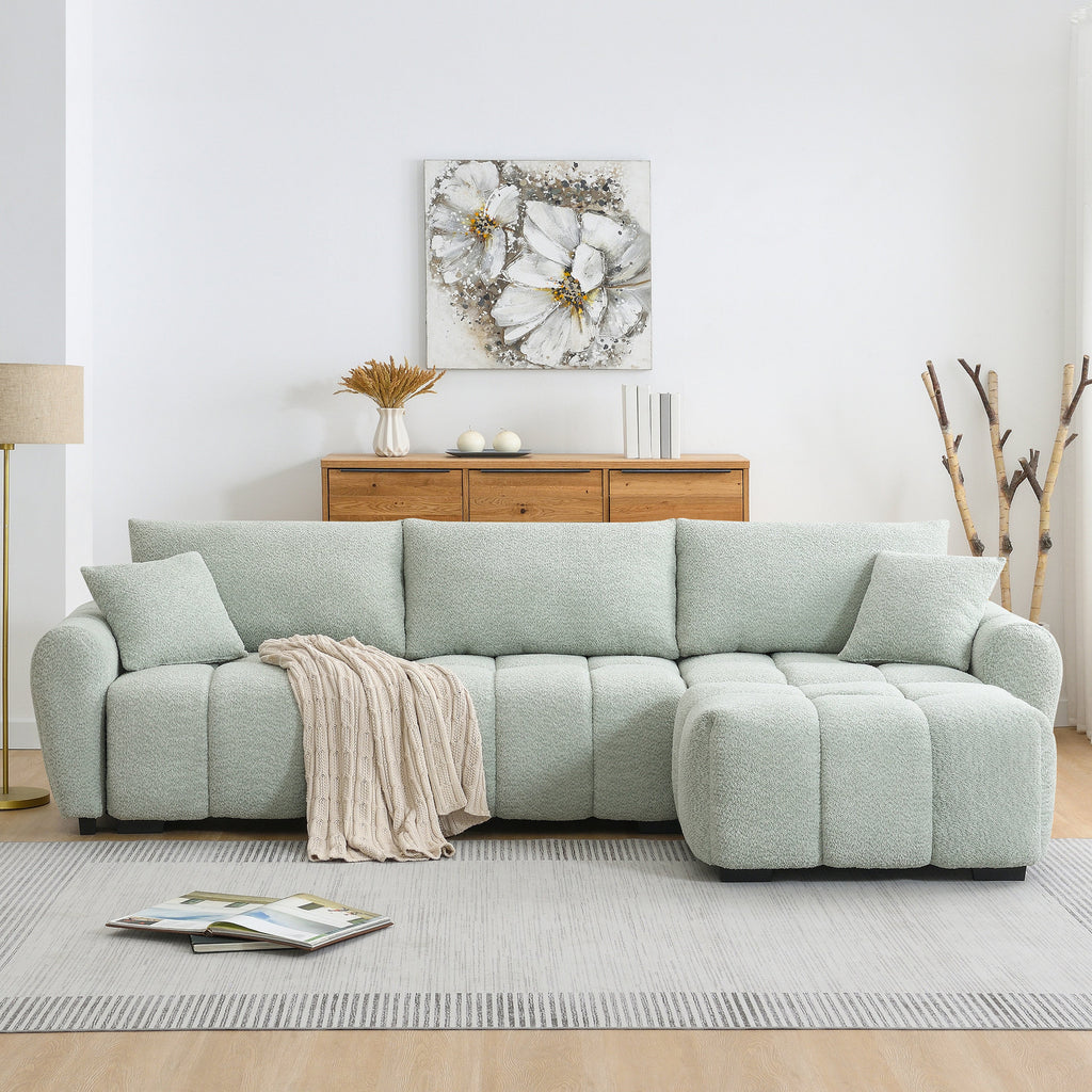 Sectional Sofa L-Shaped Boucle with Movable Ottoman Extra-Large Seat 3 Colors