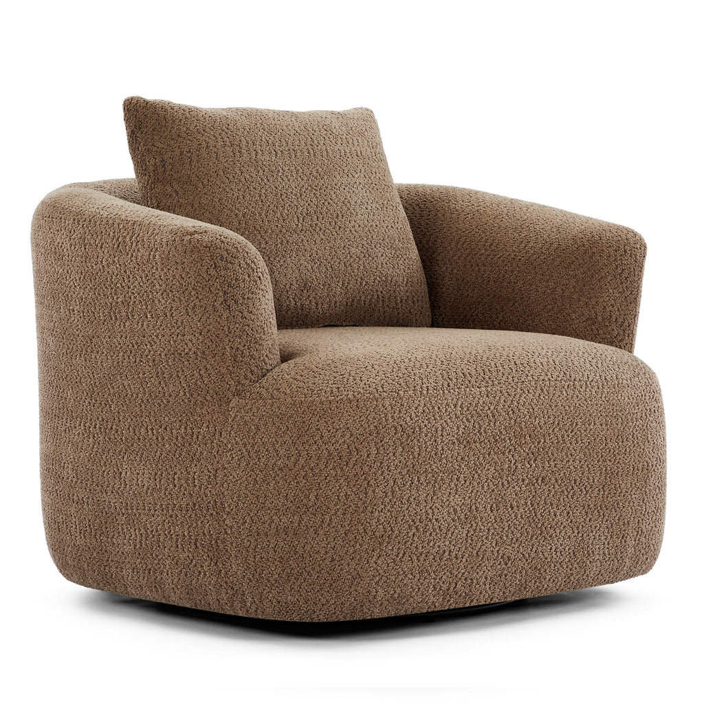 Chenille Upholstered 360° Swivel Chair with Throw Pillow, Dark Brown, 38.2' Accent Chair Sofa for Living Room and Office
