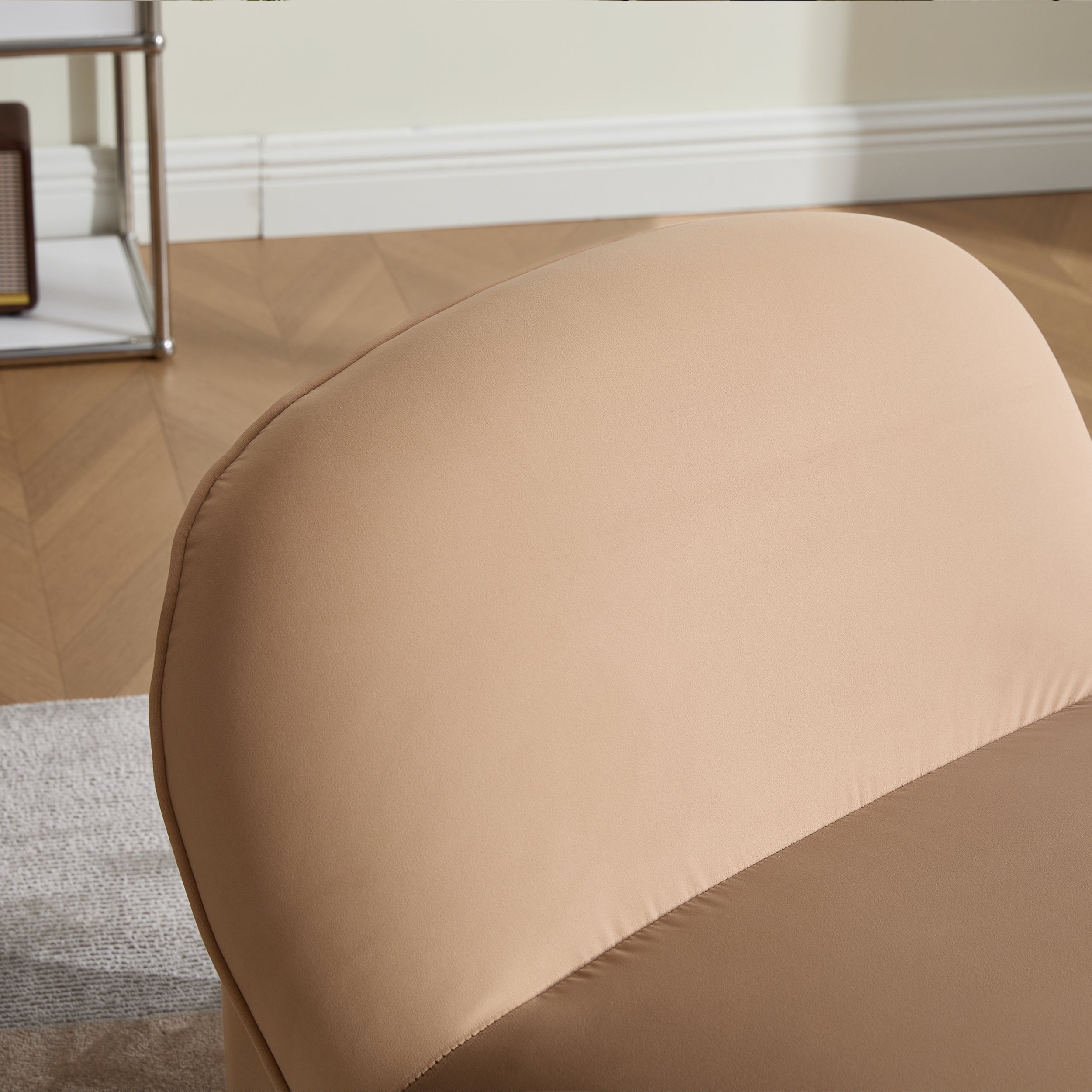 Swivel Accent Chair 360 Degree Khaki Pumpkin-Shape Foam Spring Metal Base