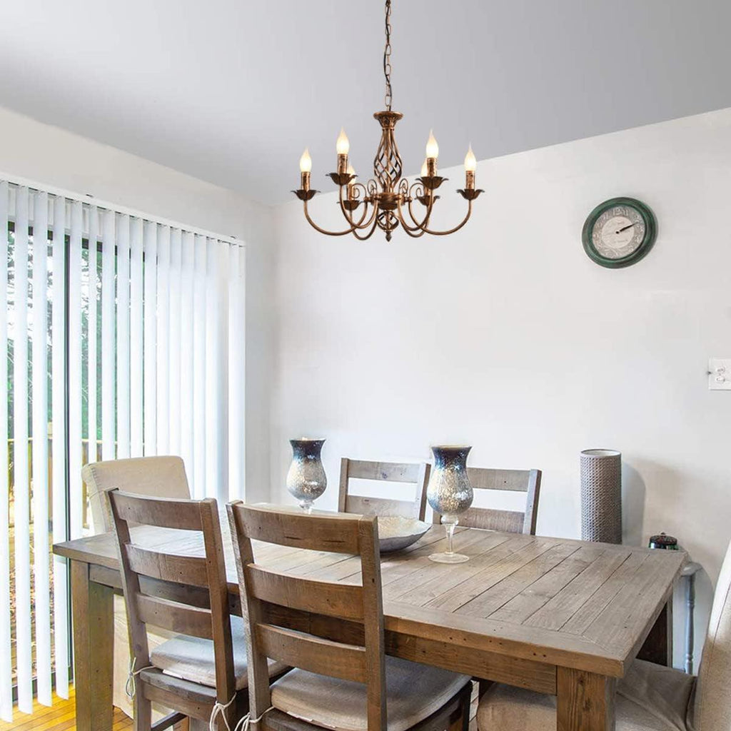 Bronze Rustic Farmhouse Chandelier Six Light Pendant