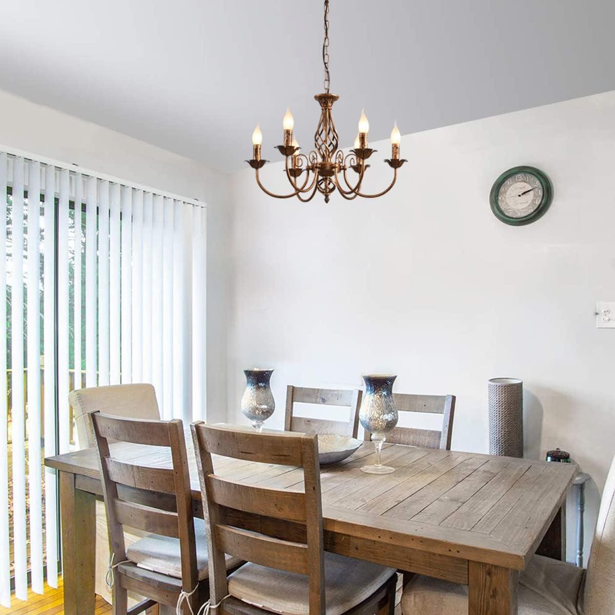 Bronze Rustic Farmhouse Chandelier Six Light Pendant