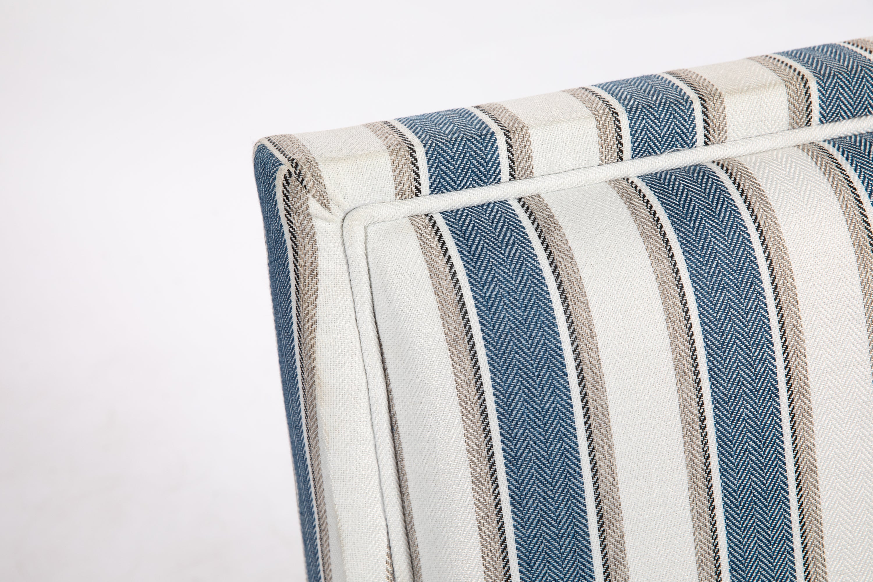 Accent Chair Vintage Striped Linen Blue White Nailhead Solid Wood Legs