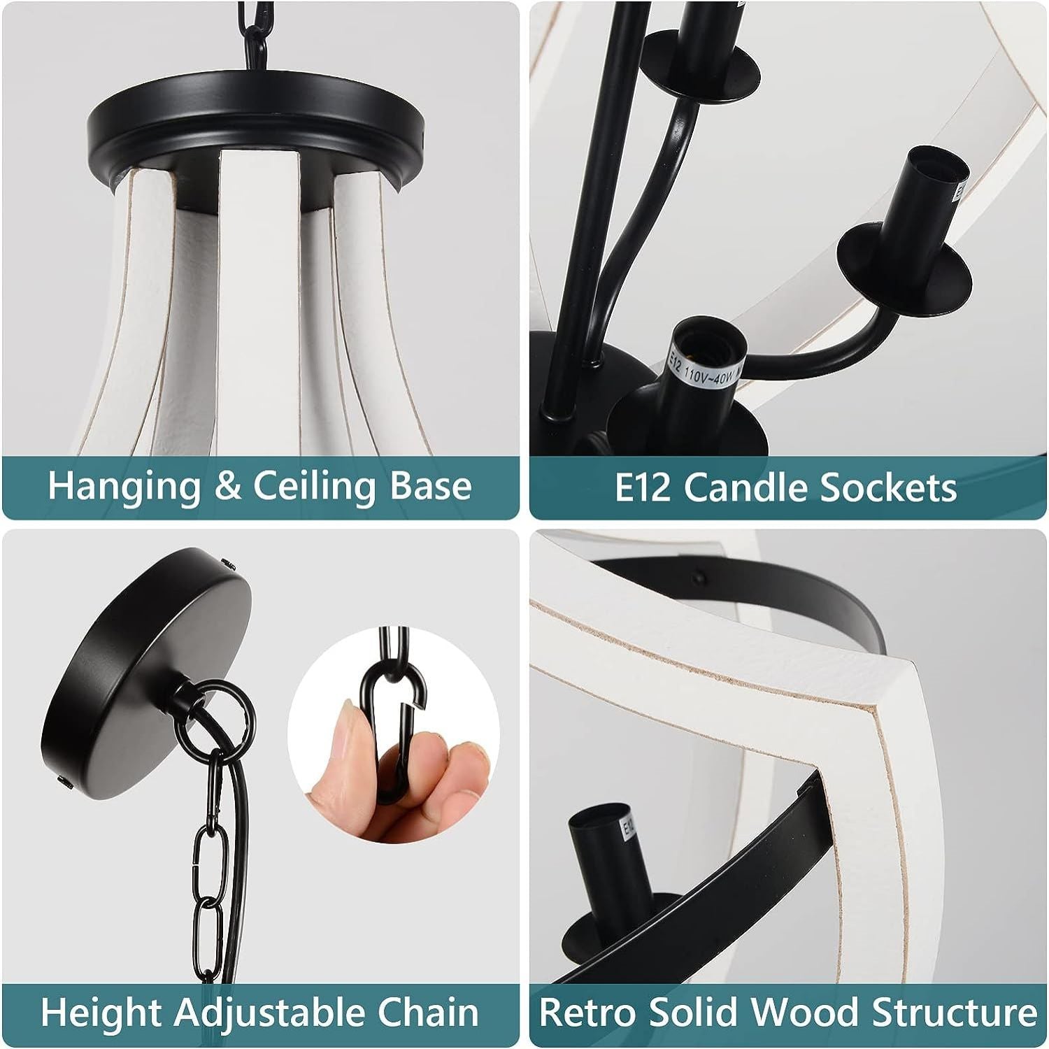 Modern White Solid Wood Chandelier