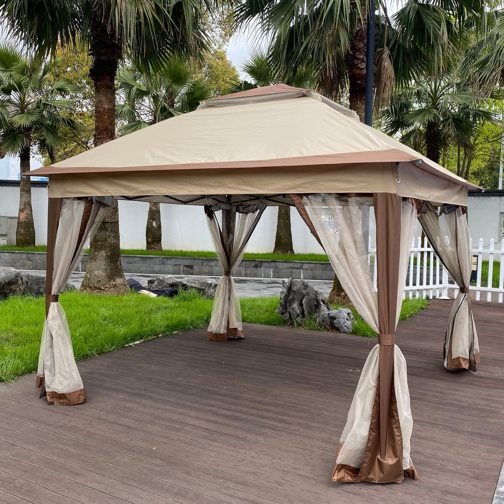 Canopy Gazebo Steel Coffee Pop-Up 11x11 Ft Double-Tier Mesh Sidewalls UV