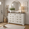 Dresser Farmhouse 9-Drawer Antique Gray MDF Brass Handles 55.1x37.2 In