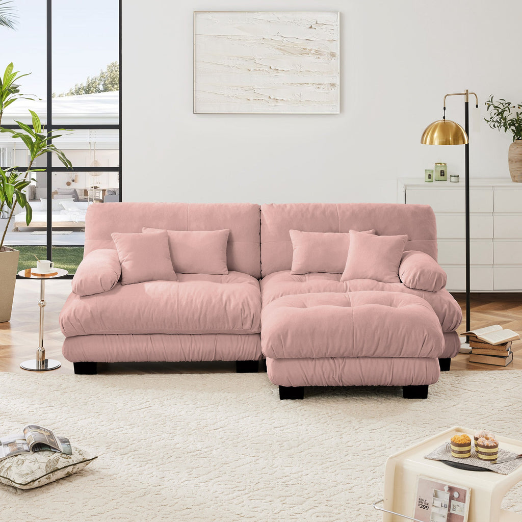 Sectional Sofa Curved Chenille Pink with Convertible Ottoman