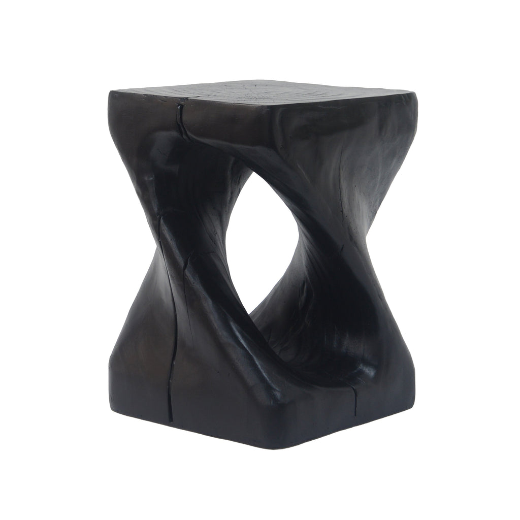 MGO Twist Shape Side Table, Wood-like Texture, Black, 11.75x11.75x16 in