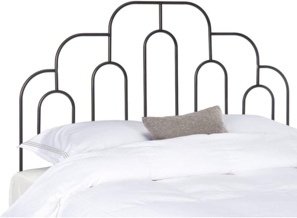 Retro Black Metal Headboard with Curved Design for Full Bed