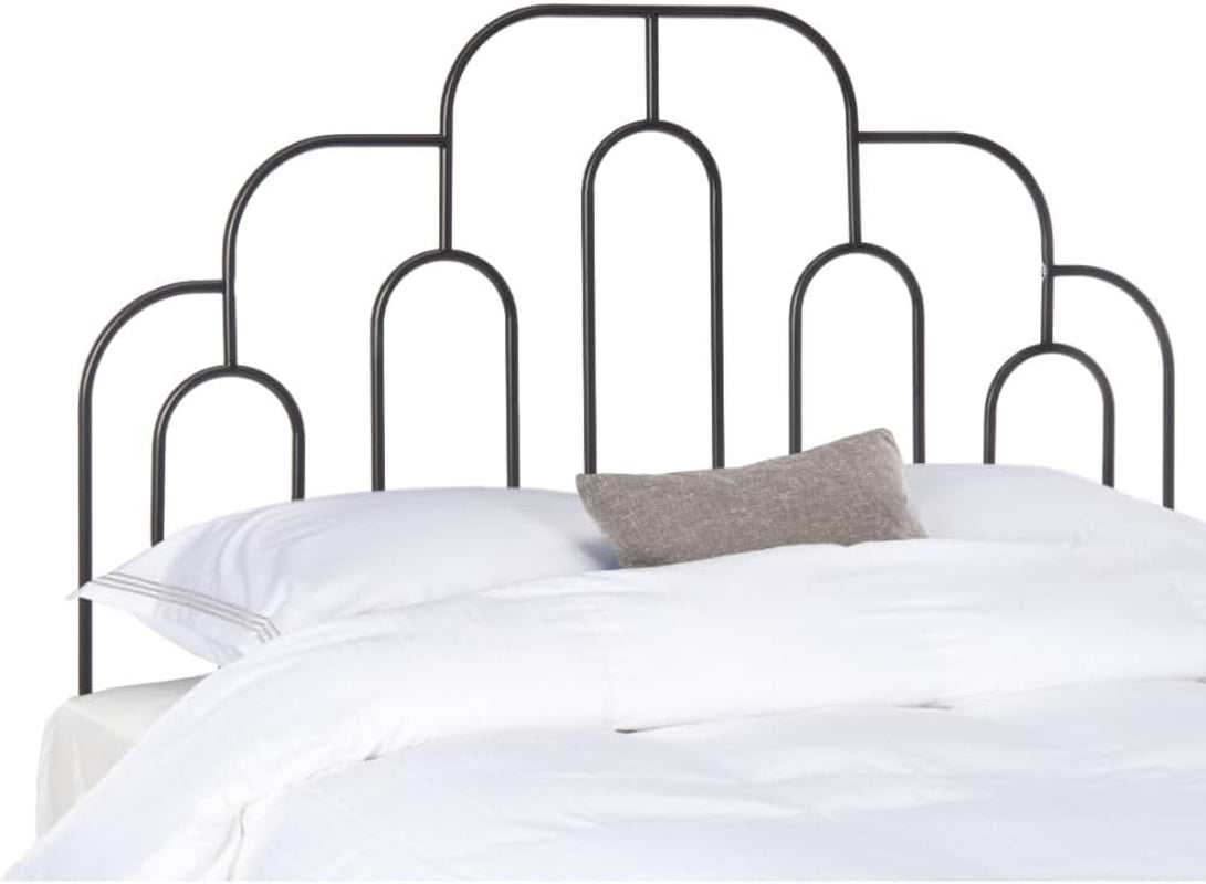 Retro Black Metal Headboard with Curved Design for Full Bed