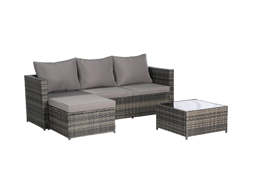 Outdoor Patio Set PE Rattan Metal Dark Gray 3 Piece Ottoman Table