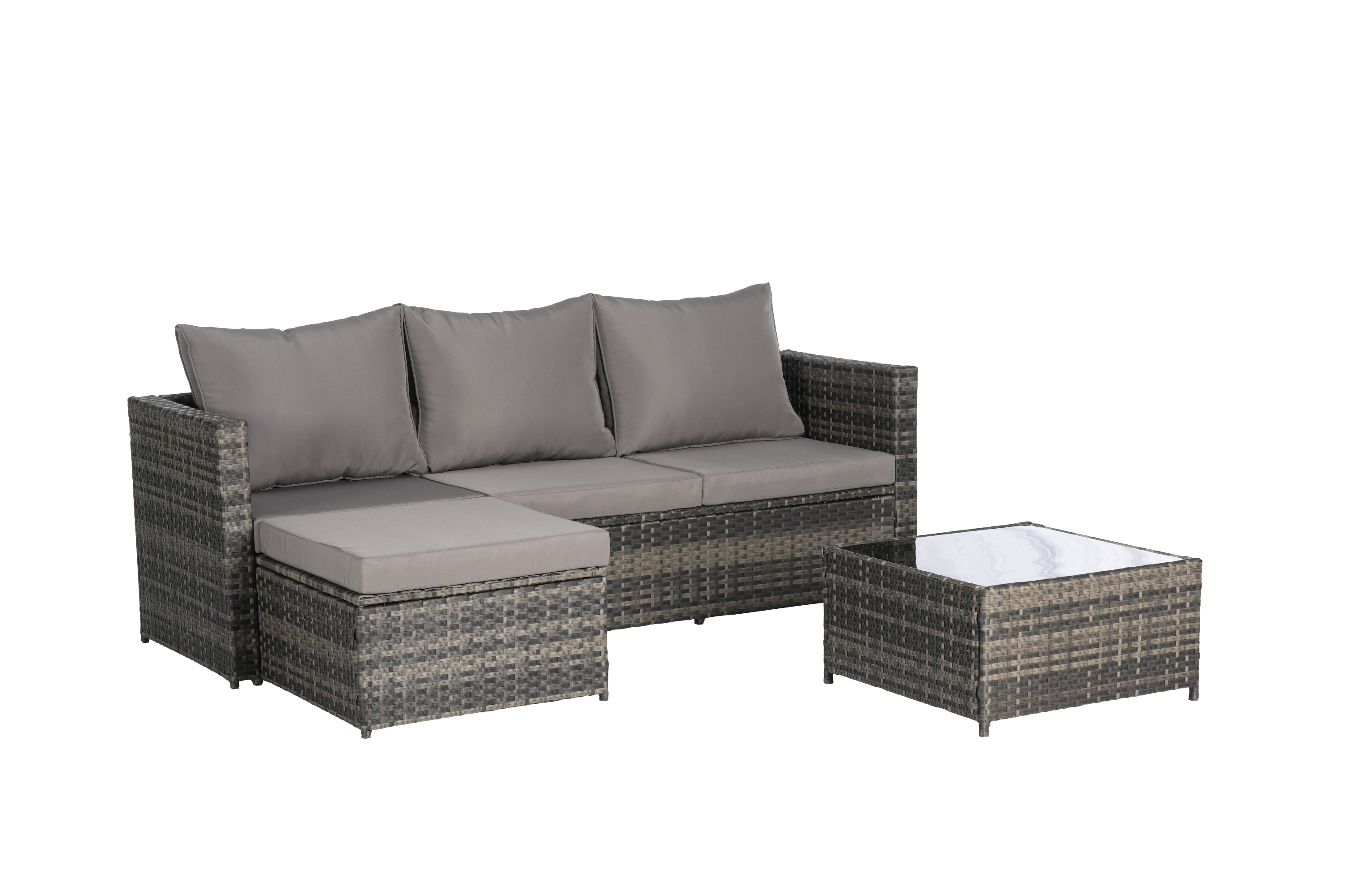 Outdoor Patio Set PE Rattan Metal Dark Gray 3 Piece Ottoman Table
