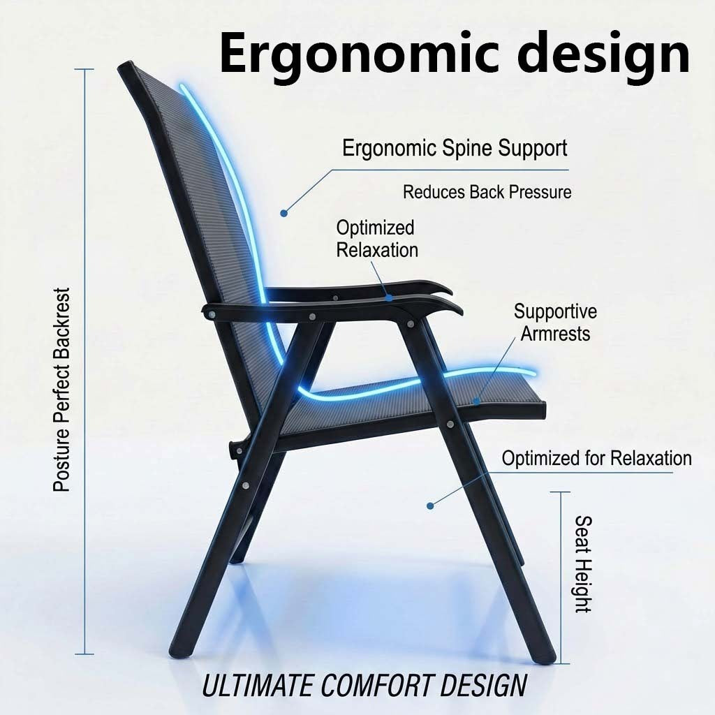 Outdoor Dining Set Metal Black 5 Piece Square Table 4 Folding Chairs Seats 4