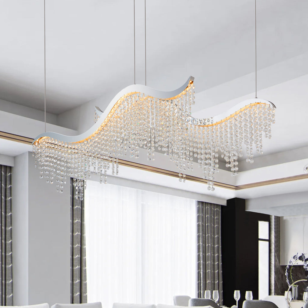 Chandelier Wave LED Crystal 36 In Modern Adjustable Color Temperature