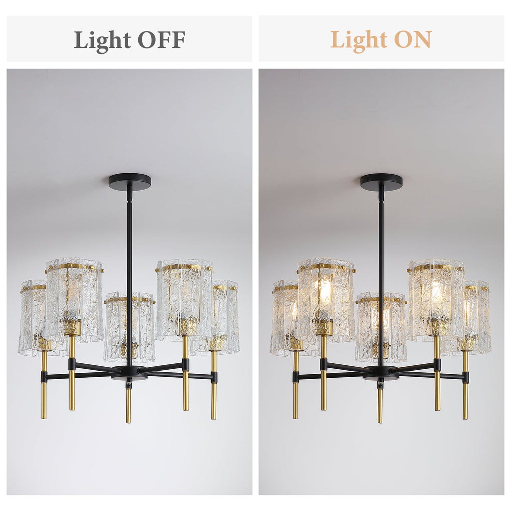 Chandelier 5-Light Black Gold Farmhouse Textured Glass Pendant Modern