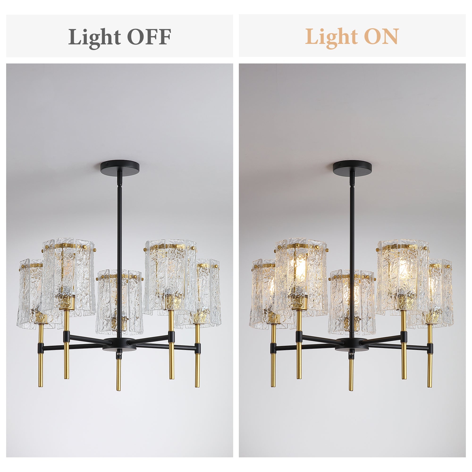 Chandelier 5-Light Black Gold Farmhouse Textured Glass Pendant Modern