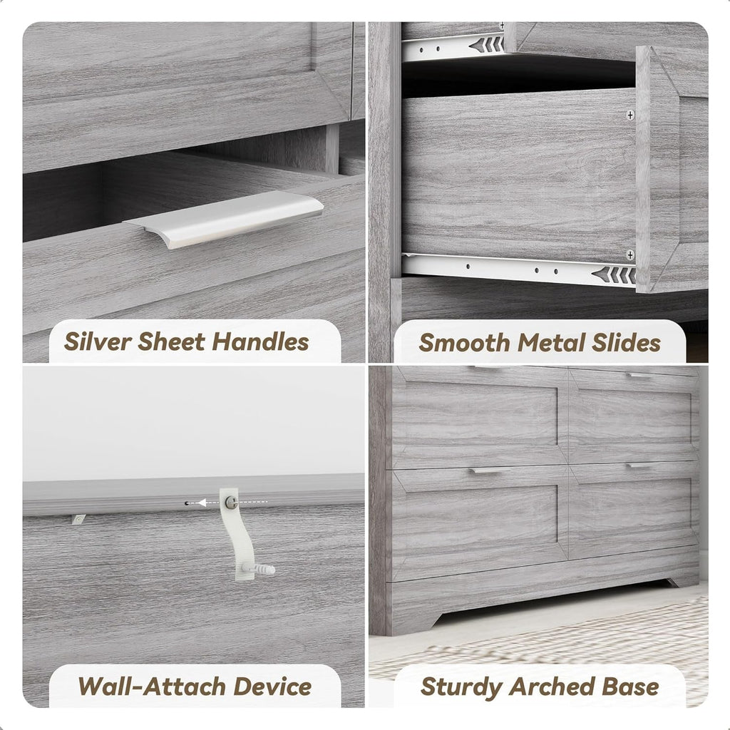 Wash Grey Six Drawer Contemporary Hardwood Dresser