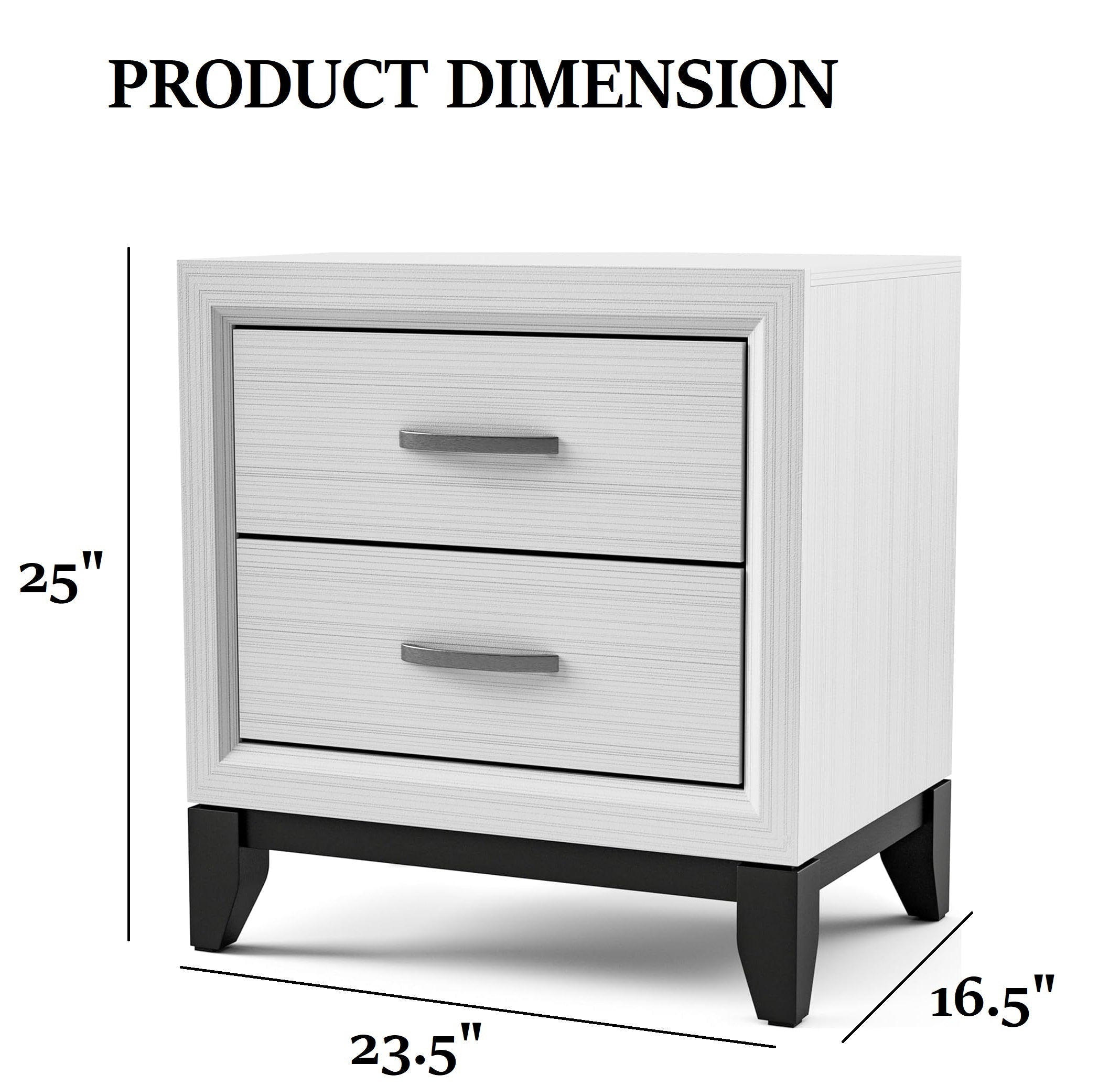 Two Tone Nightstand with 2 Drawers, Wooden Legs, White Finish, Bedroom