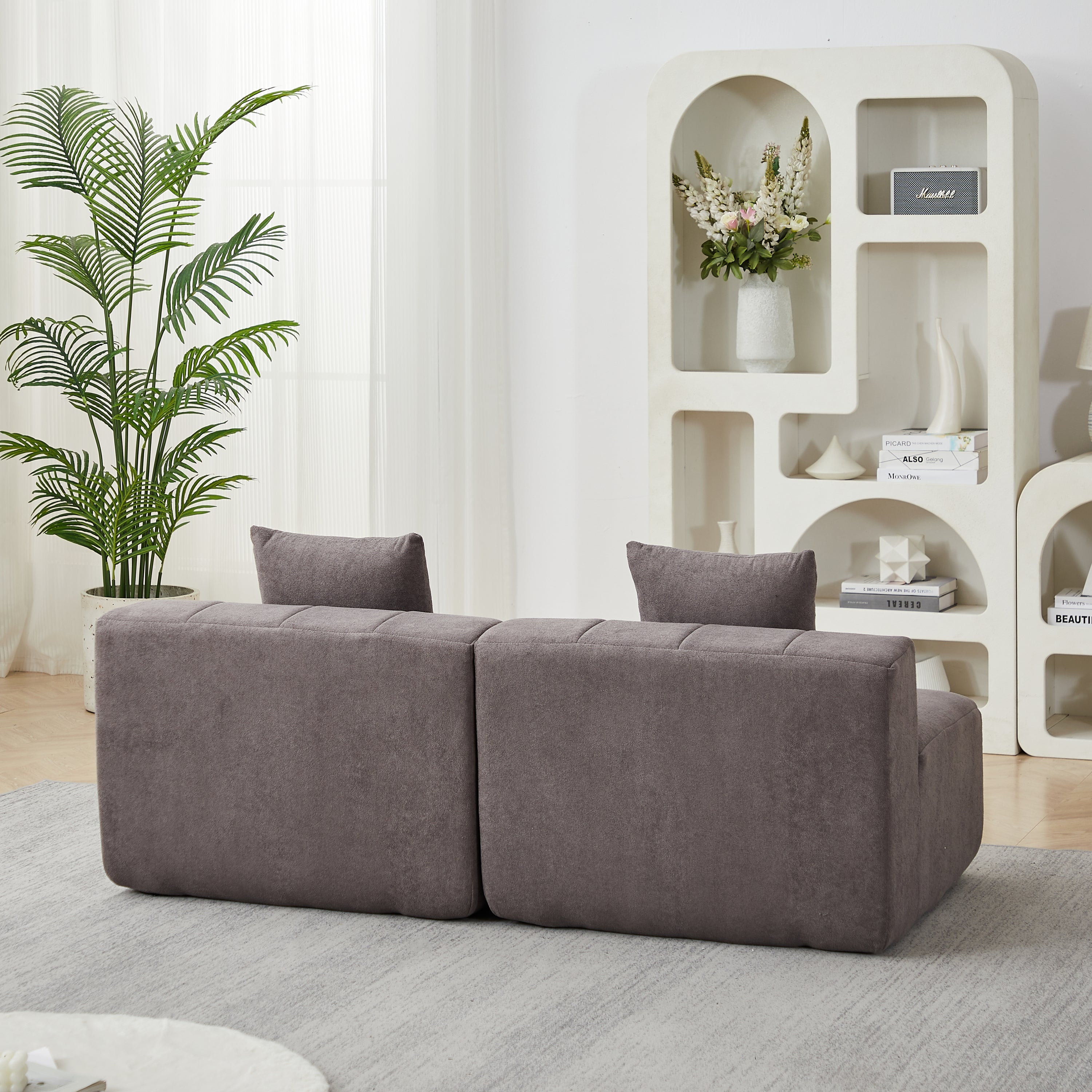 Sectional Sofa Modular Chenille with Symmetrical Design and Two Pillows