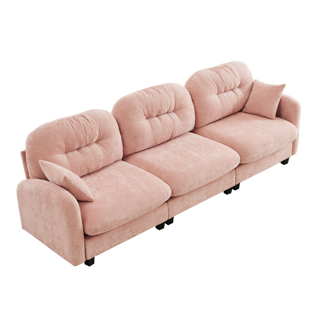 Sectional Sofa Modular Chenille Pink 3-Seat Tufted Pleated Cloud Style