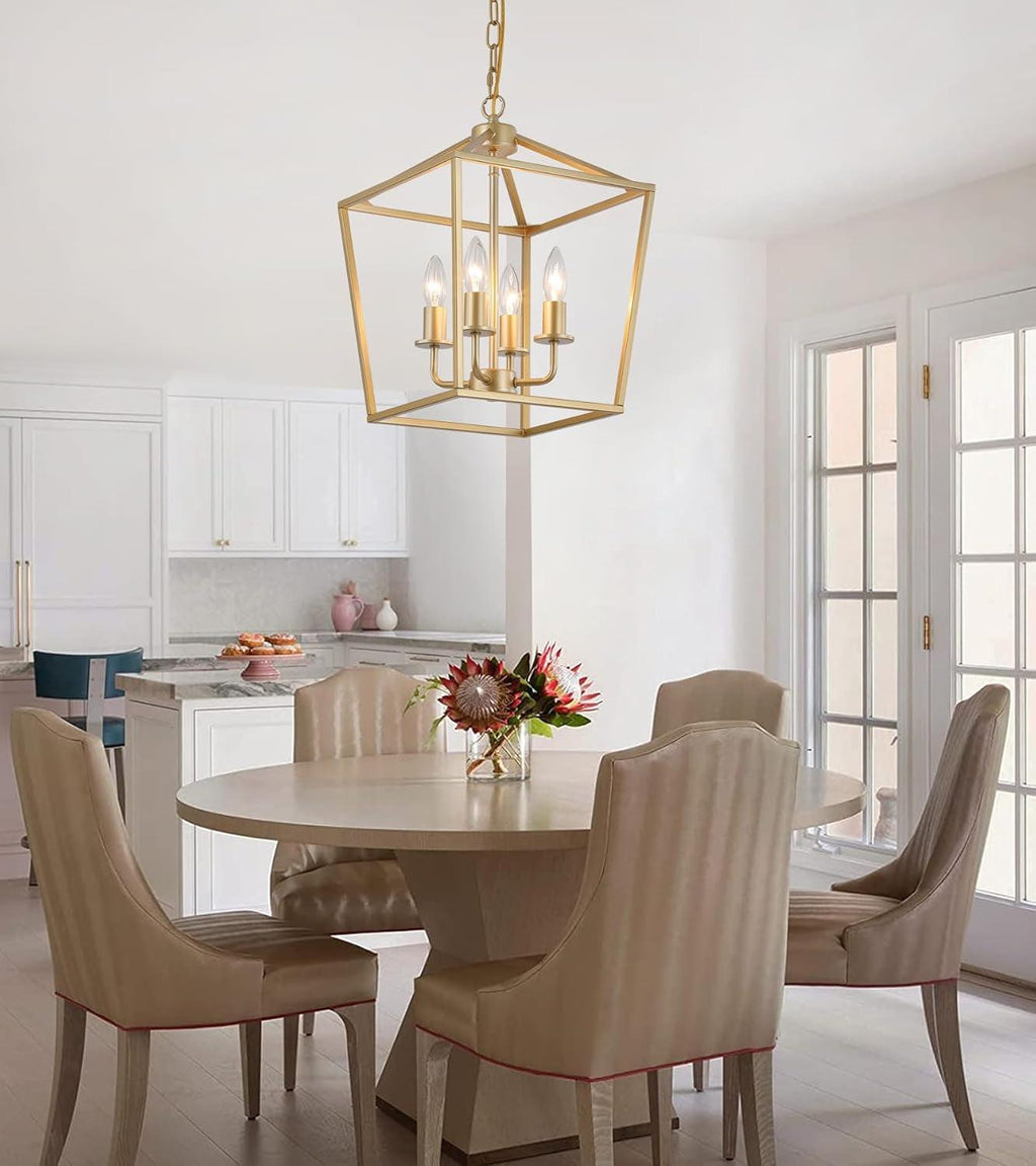 Industrial Gold Four Light Chandelier Lantern Fixture