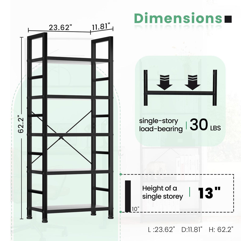 5 Tiers Bookshelf, Classically Modern Book Shelf, Book Rack, Storage Rack Shelves in Living Room/Home/Office
