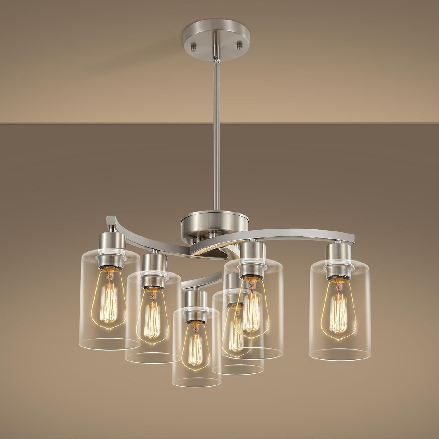 Brushed Nickel 6 Light Farmhouse Chandelier Pendant