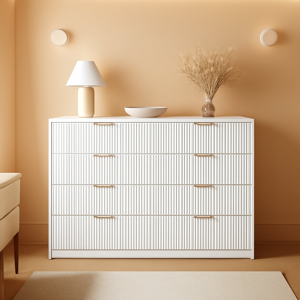 White Solid Maple Dresser Anti Tip LargeCapacityDrawers