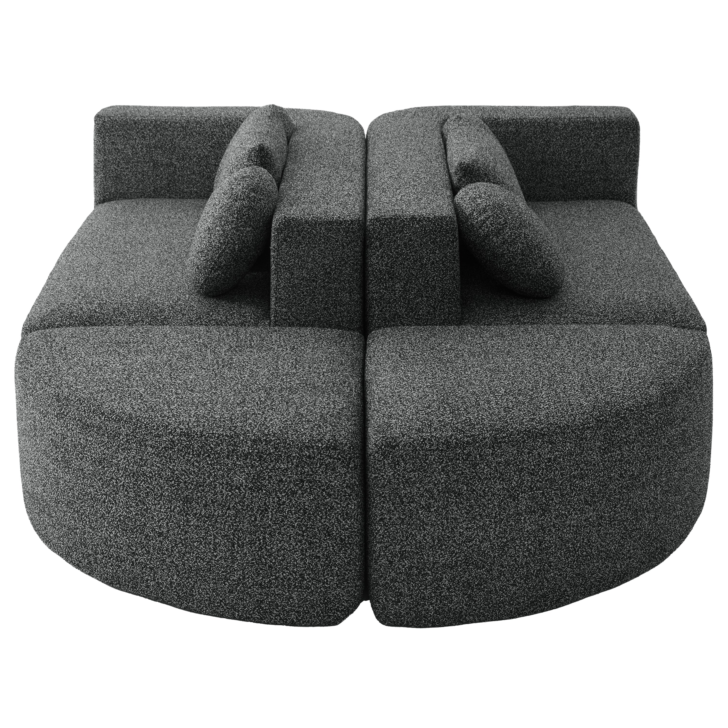Sectional Sofa U-Shape Modular Boucle Black 6-Seat Deep Seating 114.9x64.5 In