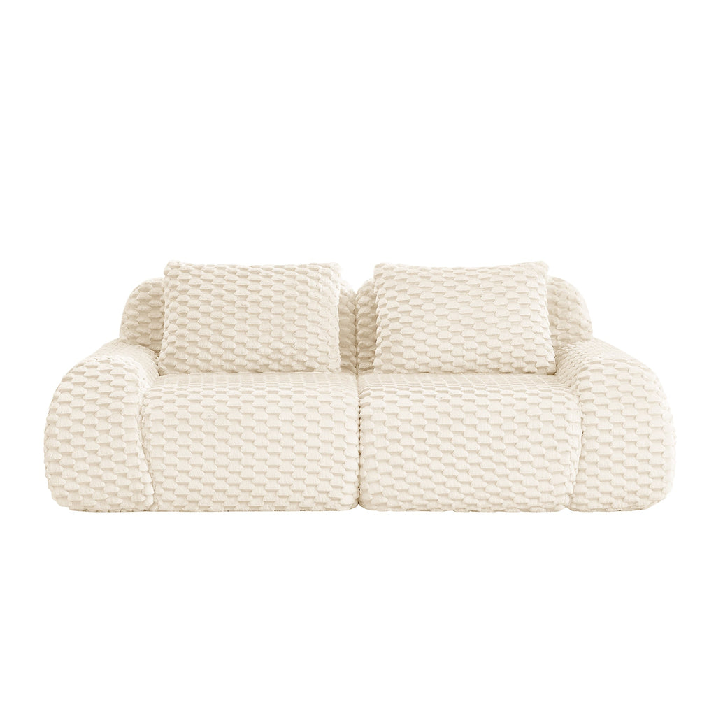Sectional Sofa Modern Modular Cream Flannelette Deep Seat 82 Inch