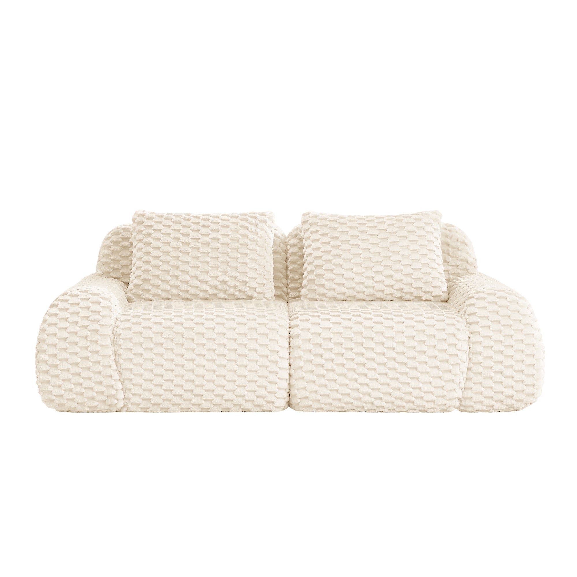 Sectional Sofa Modern Modular Cream Flannelette Deep Seat 82 Inch