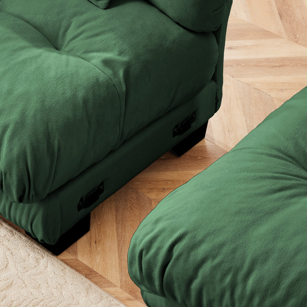 Free Combination Modular Sectional Sofa,U Shaped Couch for Living Room, 4-Seater Comfy Cloud Couch with 2 Ottomans, Chenille Green