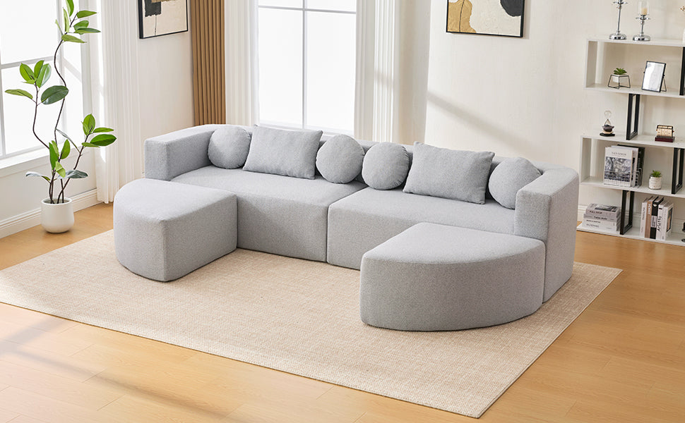 Sectional Sofa U-Shape Modular Boucle Gray 6-Seat Deep Seating 114.9x64.5 In